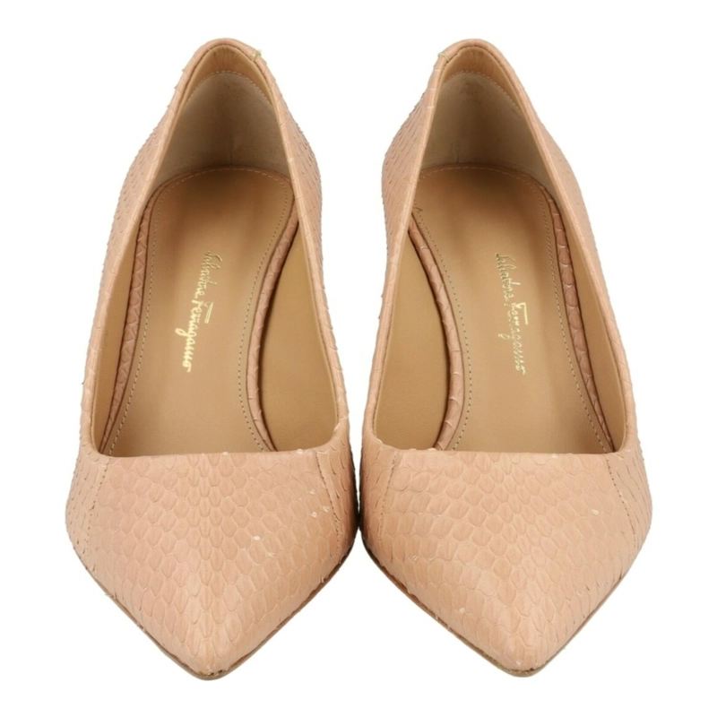 ZAPATOS DE TACON FERRAGAMO IIARY X5 CON FORMA DE PIEL DE SERPIENTE PARA MUJER EN FORMA DE HUESO - 5