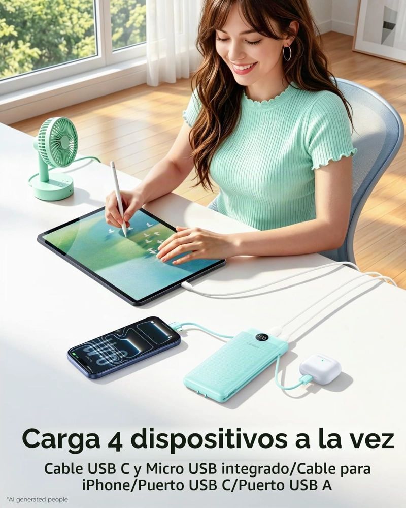 VEGER CARGADOR PORTATIL CON ENCHUFE AC INCORPORADO Y CABLES, BANCO DE ENERGIA ULTRADELGADO TODO - 3