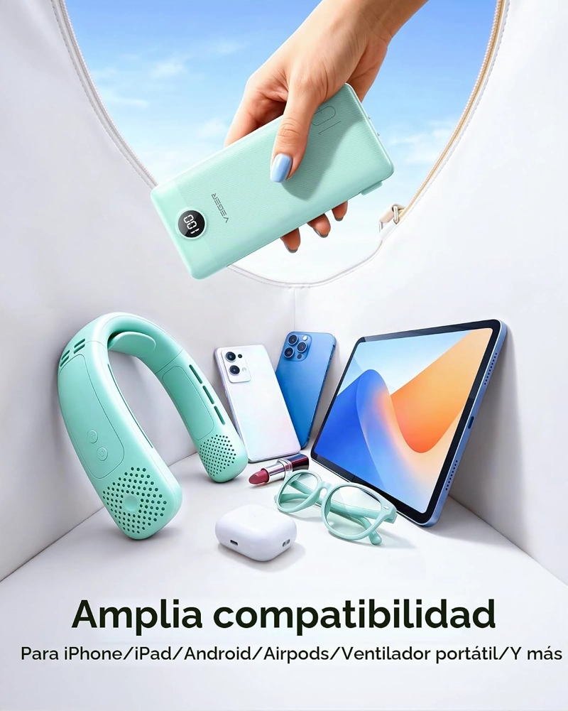 VEGER CARGADOR PORTATIL CON ENCHUFE AC INCORPORADO Y CABLES, BANCO DE ENERGIA ULTRADELGADO TODO - 4