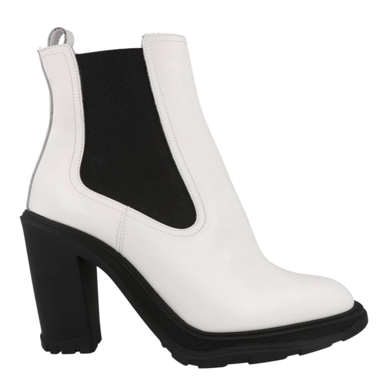 BOTAS CHELSEA CON TACON DE PIEL DE ALEXANDER MCQUEEN PARA MUJER EN COLOR NEGRO MARFIL - 1