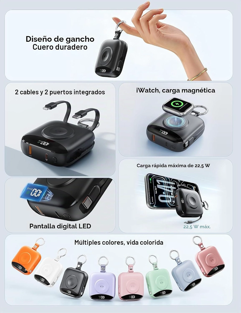 CARGADOR PORTATIL CON CARGADOR PORTATIL, BATERIA DE CARGA RAPIDA DE 10000 MAH CON CABLES - 2