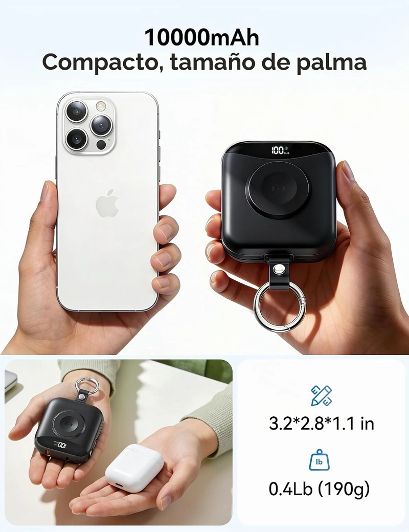 CARGADOR PORTATIL CON CARGADOR PORTATIL, BATERIA DE CARGA RAPIDA DE 10000 MAH CON CABLES - 3