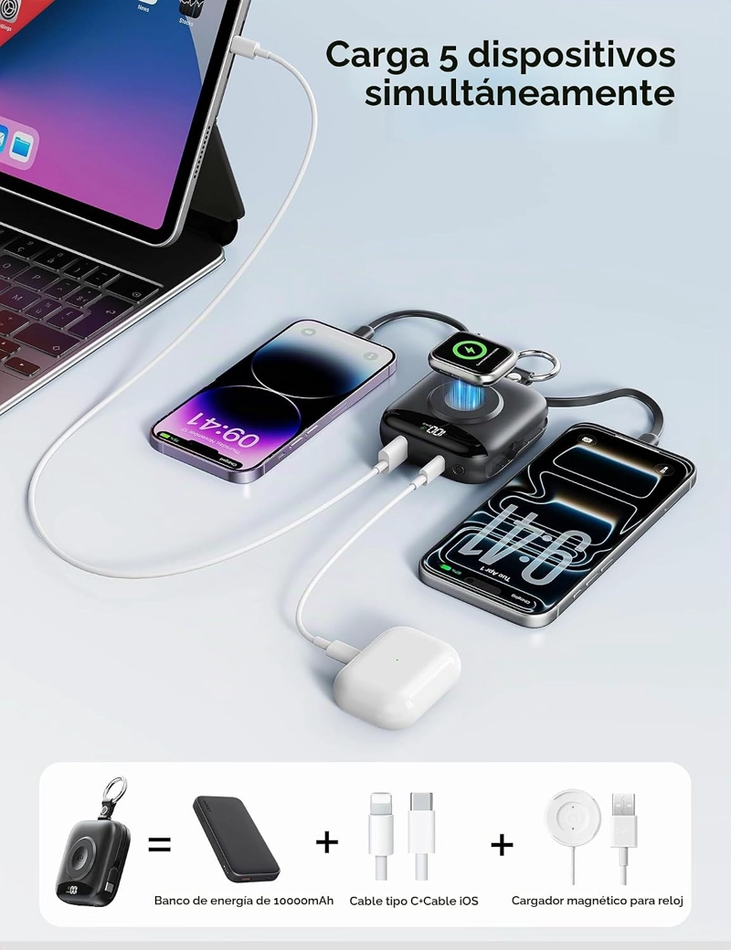 CARGADOR PORTATIL CON CARGADOR PORTATIL, BATERIA DE CARGA RAPIDA DE 10000 MAH CON CABLES - 5