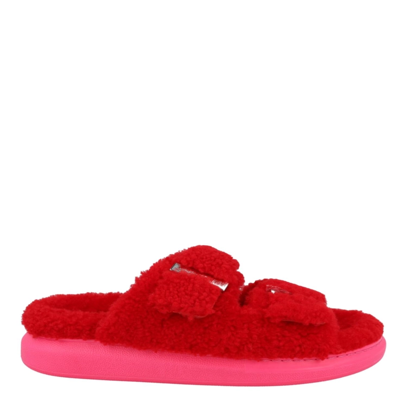 SANDALIAS SHEARLING SLIDE DE ALEXANDER MCQUEEN PARA MUJER EN ROJO Y ROSA - 1