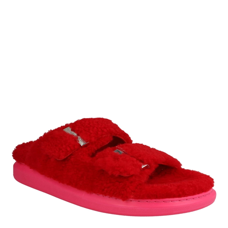 SANDALIAS SHEARLING SLIDE DE ALEXANDER MCQUEEN PARA MUJER EN ROJO Y ROSA - 2