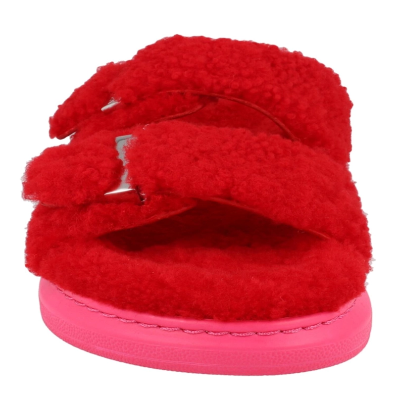 SANDALIAS SHEARLING SLIDE DE ALEXANDER MCQUEEN PARA MUJER EN ROJO Y ROSA - 4