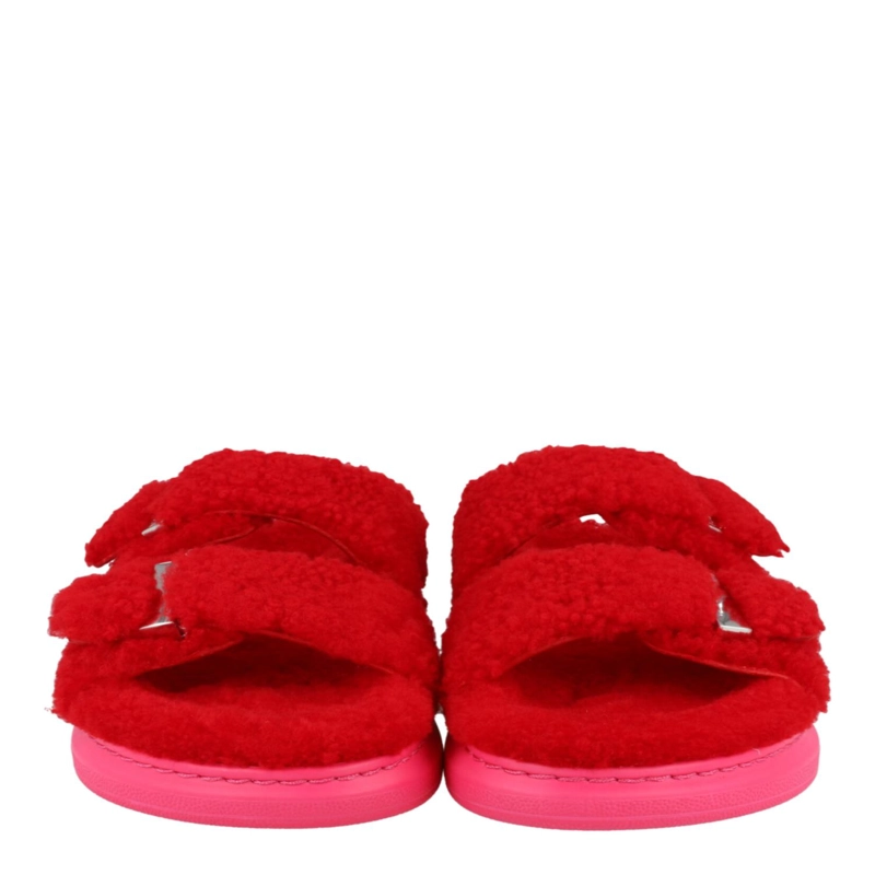 SANDALIAS SHEARLING SLIDE DE ALEXANDER MCQUEEN PARA MUJER EN ROJO Y ROSA - 5