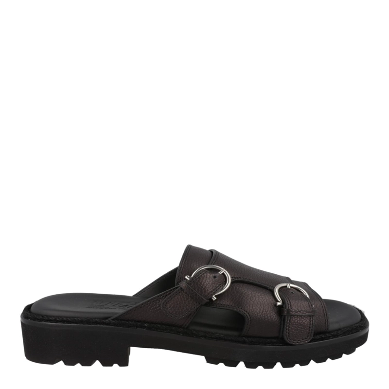 CALZADO FERRAGAMO GIRBY LEATHER SLIDES PARA HOMBRE EN COLOR NEGRO - 1