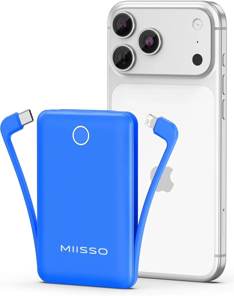 MIISSO CARGADOR PORTATIL MINI DE 10000MAH CON CABLE INCORPORADO, BANCO DE ENERGIA DE TAMAÑO - 1