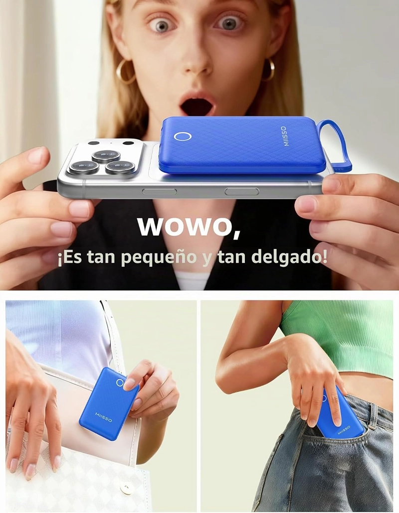 MIISSO CARGADOR PORTATIL MINI DE 10000MAH CON CABLE INCORPORADO, BANCO DE ENERGIA DE TAMAÑO - 4