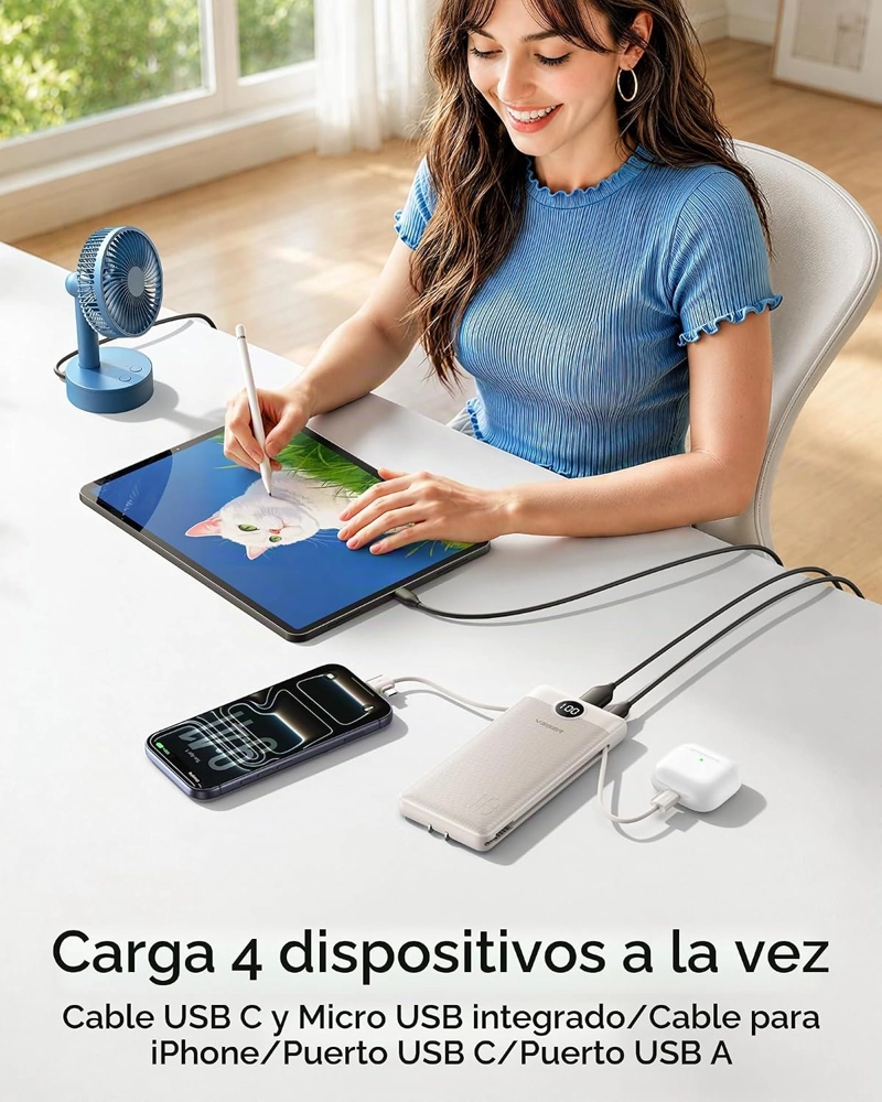 VEGER CARGADOR PORTATIL CON ENCHUFE DE CA INTEGRADO Y CABLES, TODO EN UNO 10000MAH BATERIA EXTERNA - 3