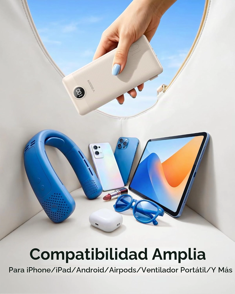VEGER CARGADOR PORTATIL CON ENCHUFE DE CA INTEGRADO Y CABLES, TODO EN UNO 10000MAH BATERIA EXTERNA - 4