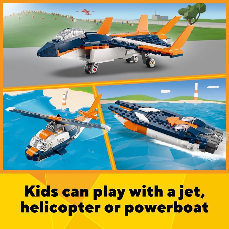 LEGO CREATOR 3 EN 1 - JUEGO DE JUGUETE DE AVION SUPERSONICO, A HELICOPTERO A LANCHA DE VELOCIDAD, - 5