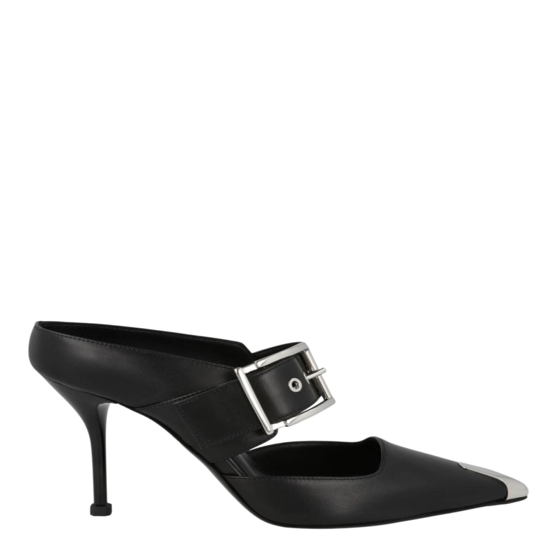 CALZADO TIPO MULES DE PIEL CON HEBILLA ALEXANDER MCQUEEN PARA MUJER EN COLOR NEGRO PLATEADO - 1