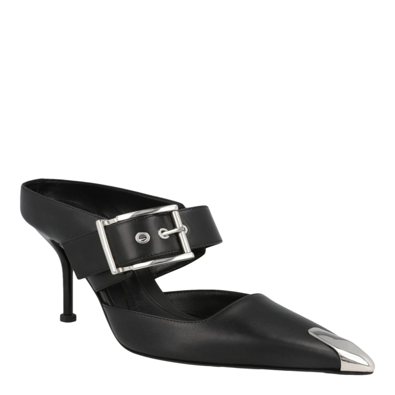 CALZADO TIPO MULES DE PIEL CON HEBILLA ALEXANDER MCQUEEN PARA MUJER EN COLOR NEGRO PLATEADO - 2