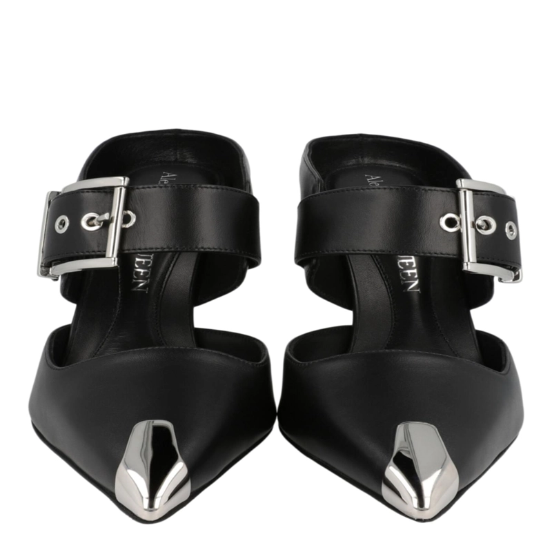 CALZADO TIPO MULES DE PIEL CON HEBILLA ALEXANDER MCQUEEN PARA MUJER EN COLOR NEGRO PLATEADO - 5