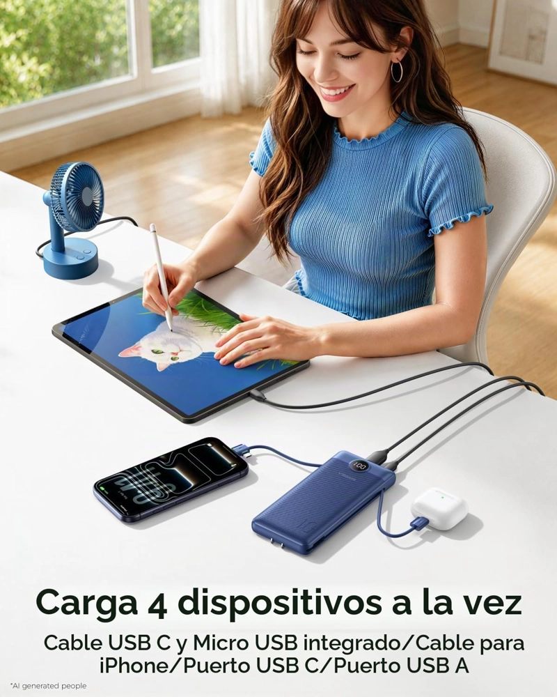 VEGER CARGADOR PORTATIL CON ENCHUFE AC INCORPORADO Y CABLES, TODO EN UNO, BANCO DE ENERGIA - 3
