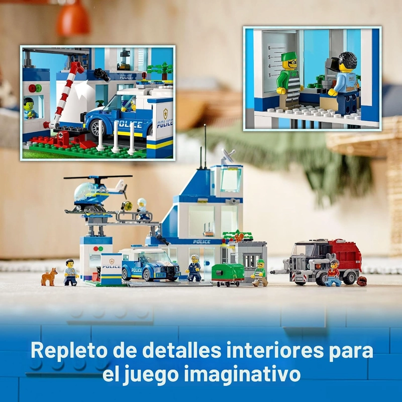 LEGO ESTACION DE POLICIA DE LA CIUDAD CON FURGONETA, CAMION DE BASURA Y JUGUETE DE HELICOPTERO - 3