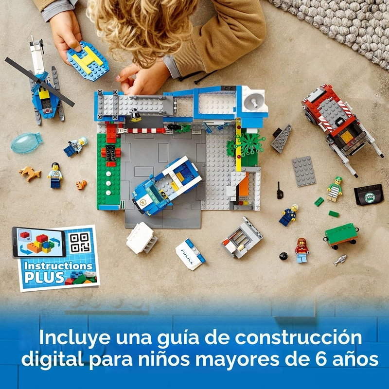 LEGO ESTACION DE POLICIA DE LA CIUDAD CON FURGONETA, CAMION DE BASURA Y JUGUETE DE HELICOPTERO - 4