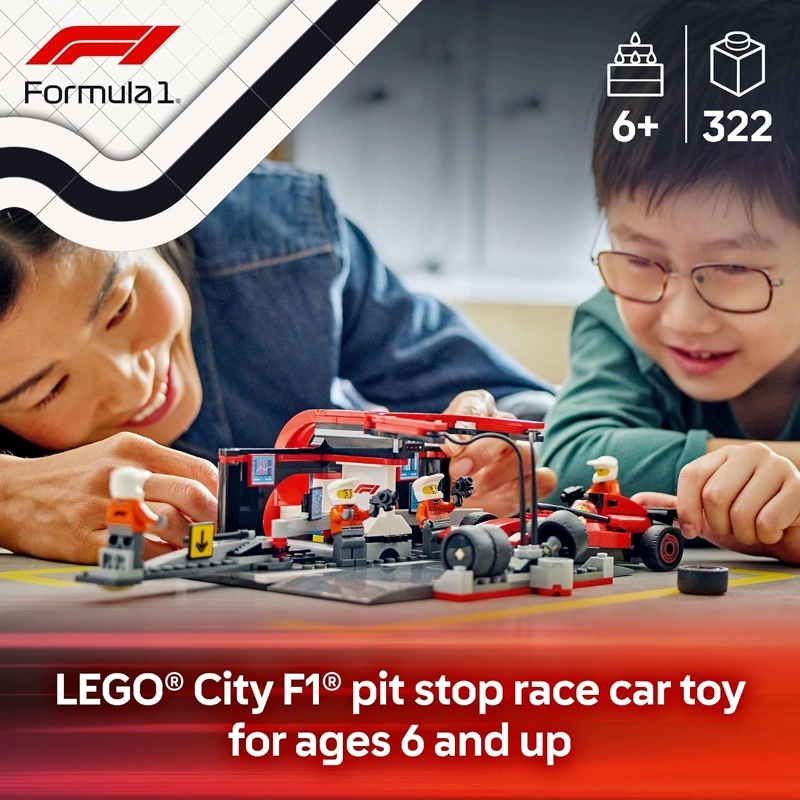 LEGO CITY F1 PIT STOP & PIT CREW CON JUGUETE DE COCHE FERRARI MODELO DE COCHE DE CARRERAS - 2
