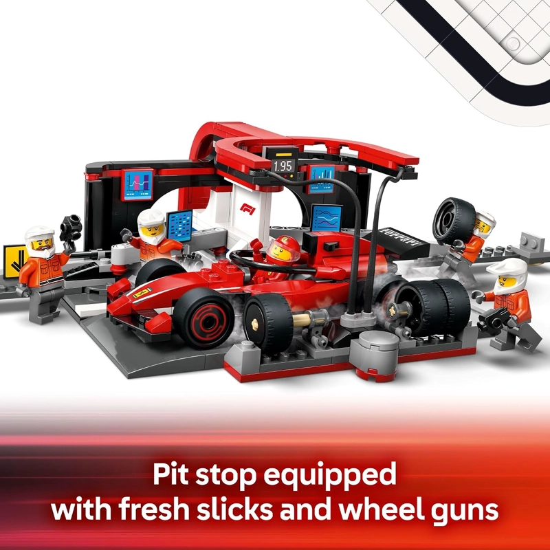 LEGO CITY F1 PIT STOP & PIT CREW CON JUGUETE DE COCHE FERRARI MODELO DE COCHE DE CARRERAS - 4