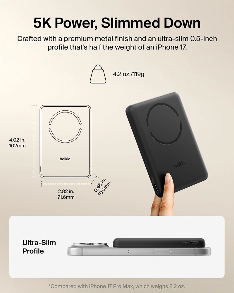 BELKIN MAGSAFE POWER BANK 5,000MAH, ULTRA-SLIM QI2 15W CERTIFICADO MAGNE TICO TRASERO COMPATIBLE - 2