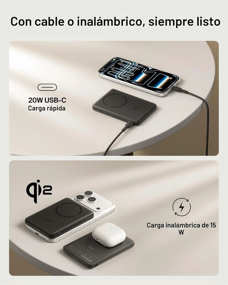 BELKIN MAGSAFE POWER BANK 5,000MAH, ULTRA-SLIM QI2 15W CERTIFICADO MAGNE TICO TRASERO COMPATIBLE - 4