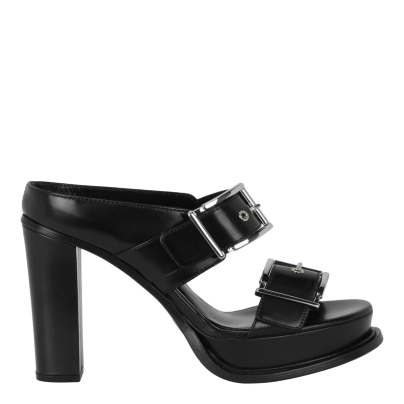 SANDALIAS DE PIEL PARA MUJER DE ALEXANDER MCQUEEN MODELO BOXCAR COLOR NEGRO Y PLATEADO - 1
