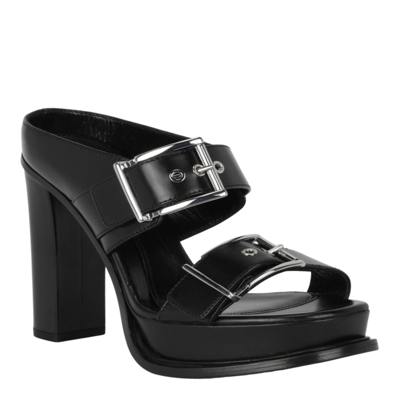 SANDALIAS DE PIEL PARA MUJER DE ALEXANDER MCQUEEN MODELO BOXCAR COLOR NEGRO Y PLATEADO - 2