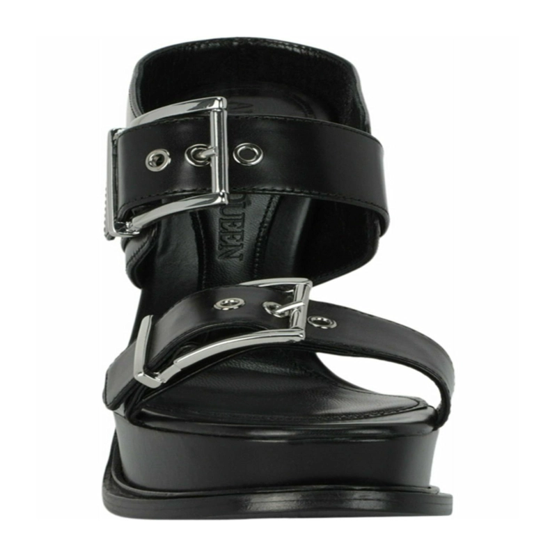 SANDALIAS DE PIEL PARA MUJER DE ALEXANDER MCQUEEN MODELO BOXCAR COLOR NEGRO Y PLATEADO - 4