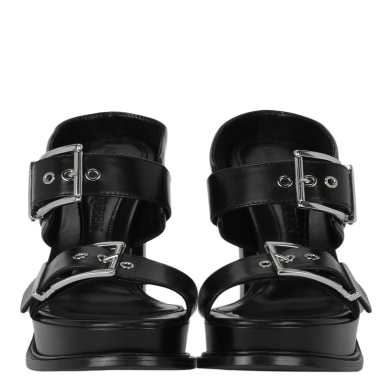 SANDALIAS DE PIEL PARA MUJER DE ALEXANDER MCQUEEN MODELO BOXCAR COLOR NEGRO Y PLATEADO - 5