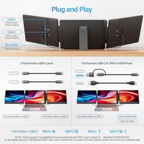 EXTENSOR DE PANTALLA PARA LAPTOP MONITOR PORTATIL TRIPLE FHD 1200P DE 14 PULGADAS PARA LAPTOP - 6