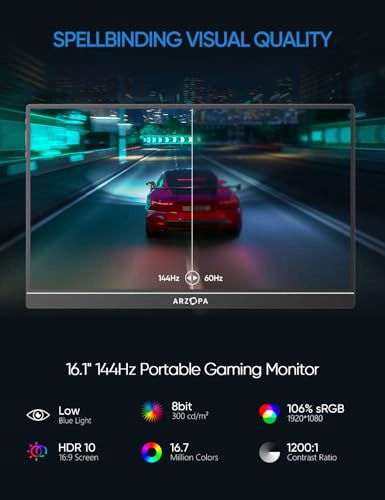 ARZOPA MONITOR PORTATIL PARA JUEGOS DE 161 PULGADAS Y 144 HZ 106X25 SRGB 1080P FHD KICKSTAND - 3