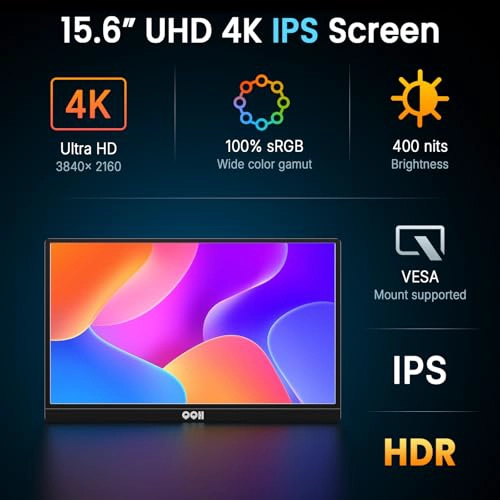 QQH MONITOR PORTATIL 4K 156 IPS 3840X2160 UHD USBC HDMI MONITOR PORTATIL DE VIAJE PARA PORTATIL - 3