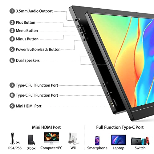 KYY MONITOR PORTATIL DE 156 PULGADAS FHD 1080P USBC HDMI CON BOLSA DE CUBIERTA INTELIGENTE - 3