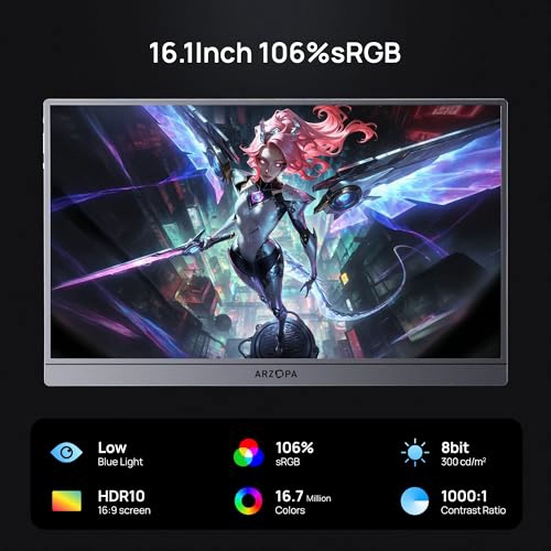 ARZOPA 161 144HZ MONITOR PORTATIL PARA JUEGOS 106X25 SRGB 1080P FHD CON SOPORTE PLEGABLE MONITOR - 2