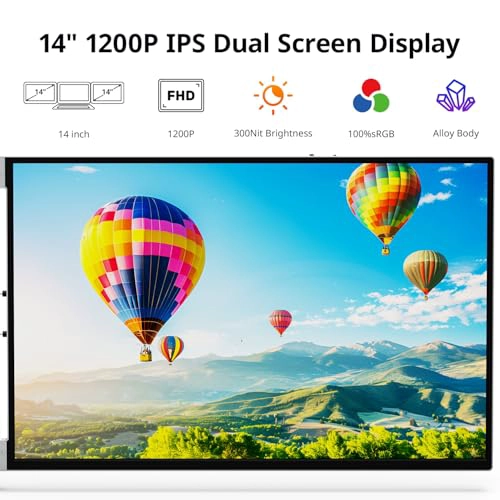 AYY EXTENSOR DE PANTALLA PARA LAPTOP MONITOR TRIPLE PORTATIL FHD 1200P DE 14 PULGADAS - 2