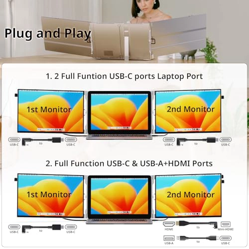 AYY EXTENSOR DE PANTALLA PARA LAPTOP MONITOR TRIPLE PORTATIL FHD 1200P DE 14 PULGADAS - 5
