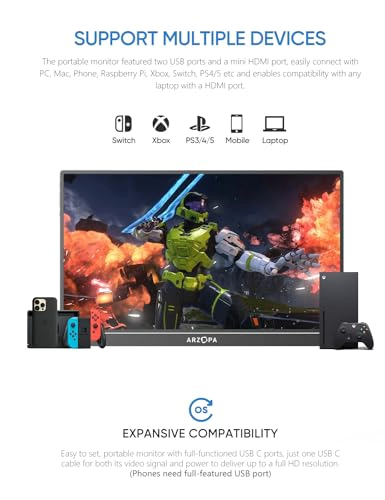 ARZOPA MONITOR PORTATIL DE 156 PULGADAS FHD 1080P MONITOR PORTATIL ULTRADELGADO PARA LAPTOP - 5