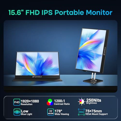 SANSUI MONITOR PORTATIL DE 156 PULGADAS FHD 1080P PARA VIAJES MONITOR ULTRADELGADO IPS - 2