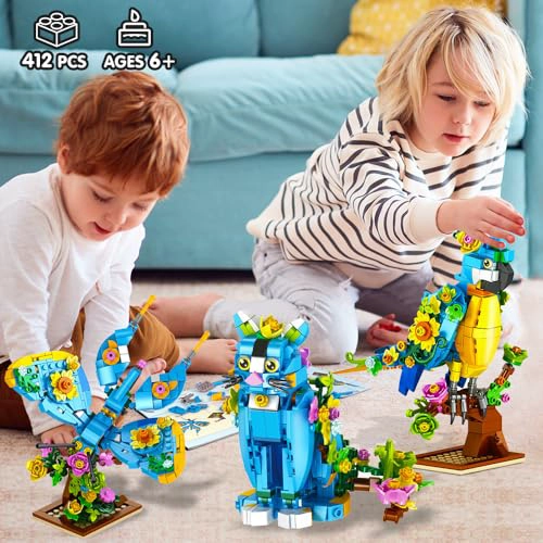 INSOON JUEGO DE CONSTRUCCION 3 EN 1 DE FLOR GATO LORO Y MARIPOSA FIGURAS DE ANIMALES JUGUETE - 5
