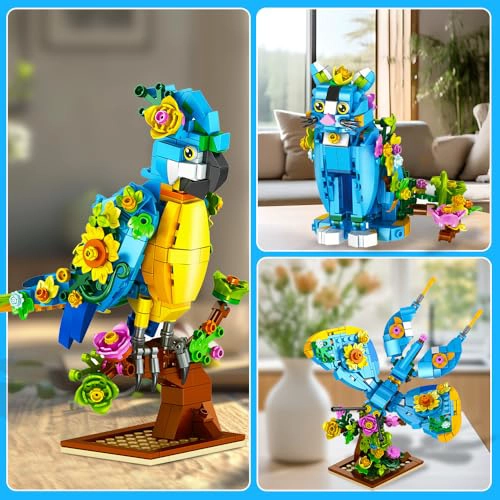 INSOON JUEGO DE CONSTRUCCION 3 EN 1 DE FLOR GATO LORO Y MARIPOSA FIGURAS DE ANIMALES JUGUETE - 6