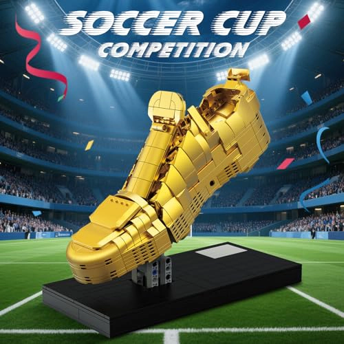 JUEGO DE CONSTRUCCION DE TROFEO DE BOTAS DORADAS MODELO DE PREMIO DE FUTBOL CON SOPORTE - 2