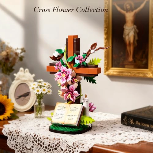 SET DE CONSTRUCCION DE FLOR CON CRUZ DE JESUS COLECCIONABLES RELIGIOSOS COMPATIBLES CON LEGO - 2
