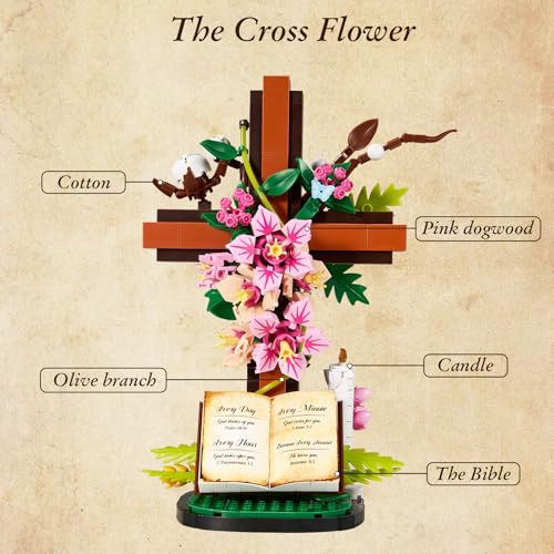 SET DE CONSTRUCCION DE FLOR CON CRUZ DE JESUS COLECCIONABLES RELIGIOSOS COMPATIBLES CON LEGO - 3