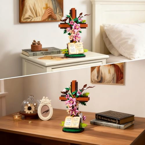 SET DE CONSTRUCCION DE FLOR CON CRUZ DE JESUS COLECCIONABLES RELIGIOSOS COMPATIBLES CON LEGO - 4