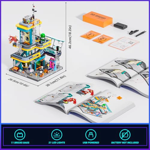 FUNWHOLE CYBERPUNK MANSION LIGHTING JUEGO DE LADRILLOS DE CONSTRUCCION 2524 PIEZAS DE EDIFICIOS - 6
