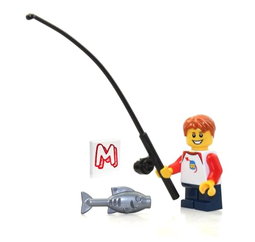 LEGO MINIFIGURA DE AVENTURA AL AIRE LIBRE CAMPER BOY NIÑO CON CAÑA DE PESCAR Y PESCADO - 1