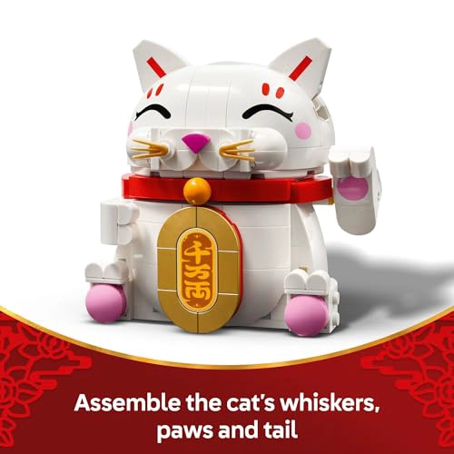 LEGO JUGUETE DE CONSTRUCCION LUCKY CAT PARA NIÑAS Y NIÑOS GATO SONRIENTE CON FUNCION DE PATA QUE - 5