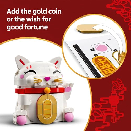 LEGO JUGUETE DE CONSTRUCCION LUCKY CAT PARA NIÑAS Y NIÑOS GATO SONRIENTE CON FUNCION DE PATA QUE - 6